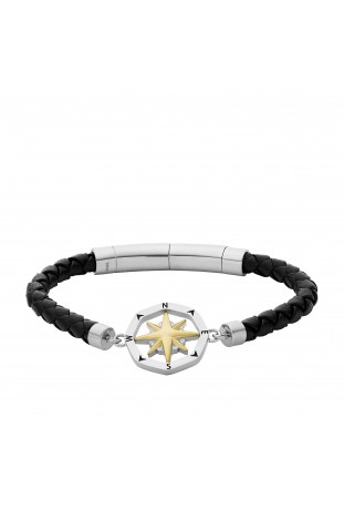 Bracelet homme FOSSIL, Sutton compass, en acier et cuir, JF04226998