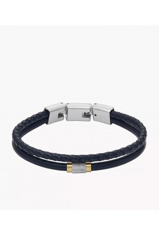 Bracelet Homme FOSSIL, All stacked up, en acier et multirangs cuir, JF04703998