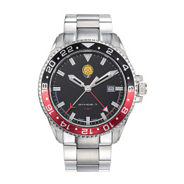 Montre Homme à l'affichage analogique, cadran acier aux couleurs rouge et noir avec bracelet acier