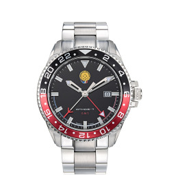 Montre Homme à l'affichage analogique, cadran acier aux couleurs rouge et noir avec bracelet acier