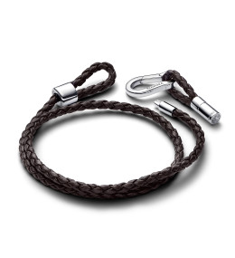 Le Bracelet double Pandora moments, tressé en cuir marron, en argent 925/1000, 593338C01-D2.