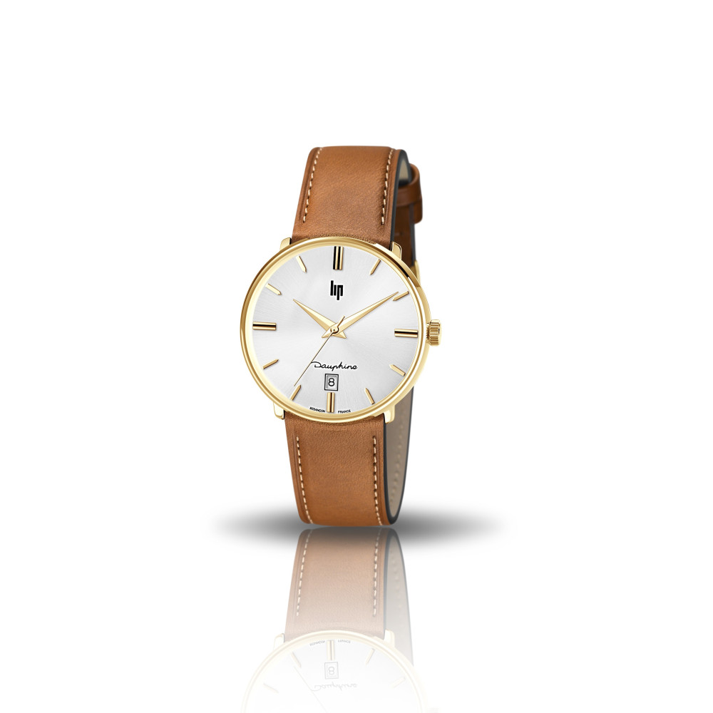 Montre Homme Lip Dauphine, 38 mm, quartz sur cuir, Ref 671428