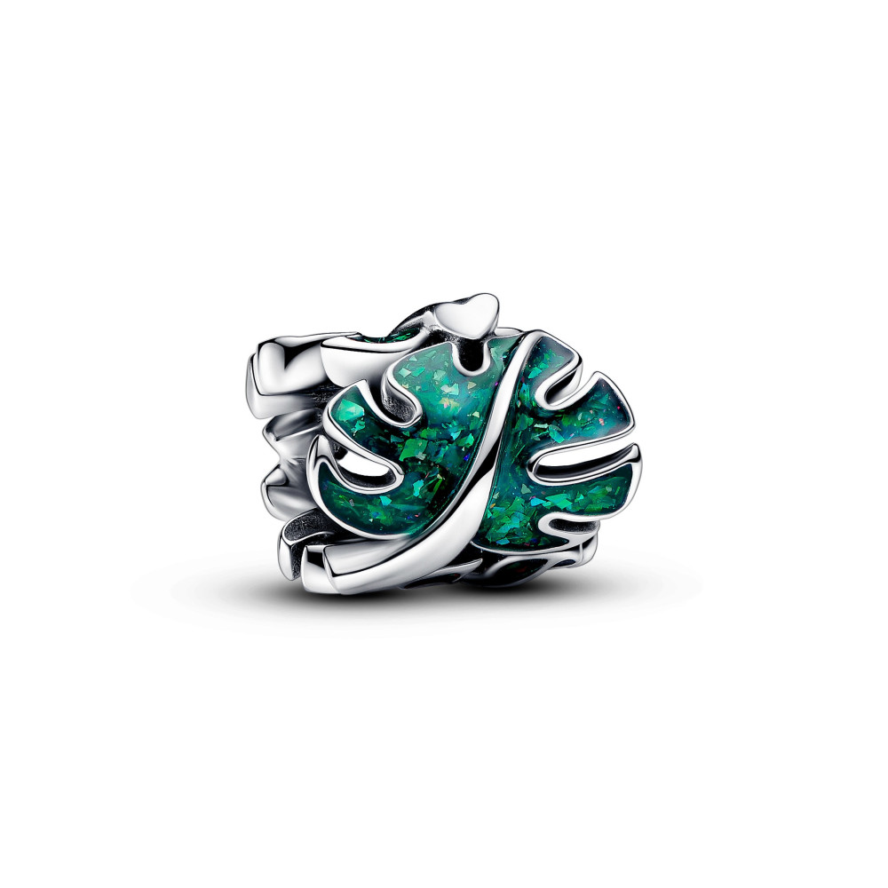 Charm Pandora moments, feuille de monstera verte, en argent 925/1000, 793332C01