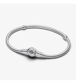 Bracelet Pandora Moments, mailles serpent, Rose in Bloom en argent 925/1000, 593211C00
