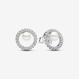 Boucles d'oreilles Pandora, halo pavé et perles de culture d'eau douce, en argent 925/1000, 293154C01