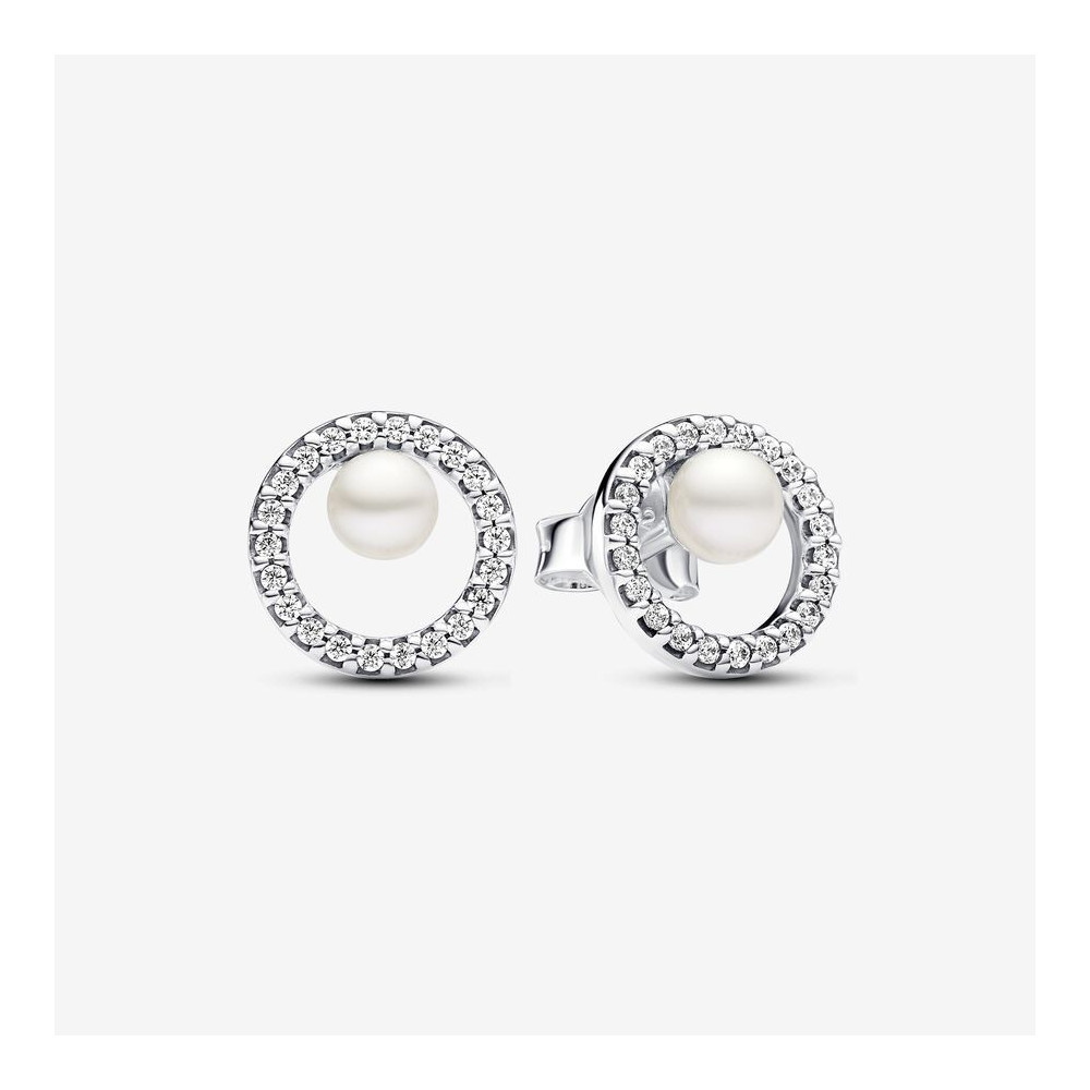 Boucles d'oreilles Pandora, halo pavé et perles de culture d'eau douce, en argent 925/1000, 293154C01