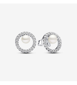 Boucles d'oreilles Pandora, halo pavé et perles de culture d'eau douce, en argent 925/1000, 293154C01