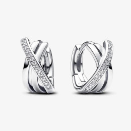 Boucles d'oreilles créoles Pandora, croisées à pavé, en argent 925/1000, 293150C01
