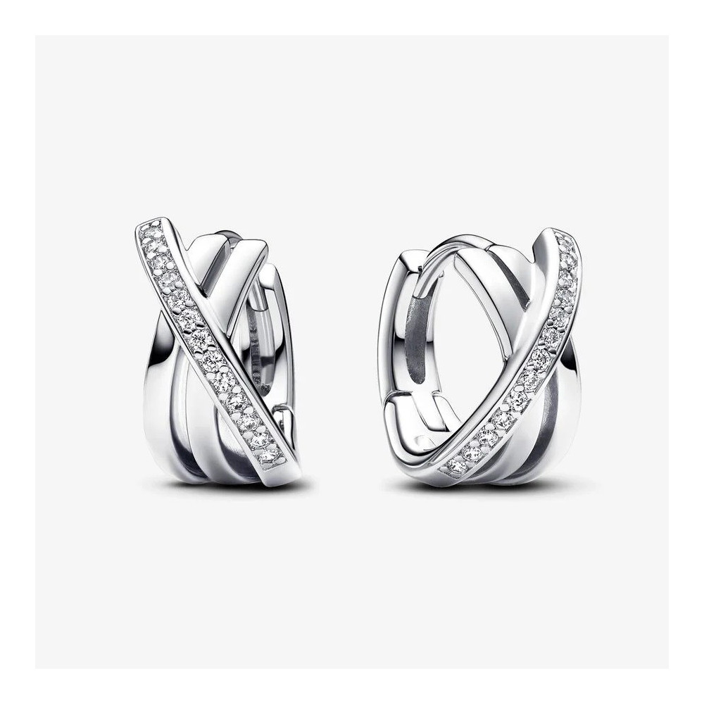 Boucles d'oreilles créoles Pandora, croisées à pavé, en argent 925/1000, 293150C01