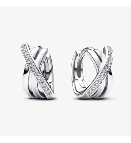 Boucles d'oreilles créoles Pandora, croisées à pavé, en argent 925/1000, 293150C01