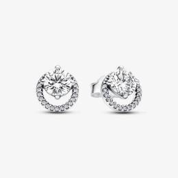 Boucles d'oreilles Pandora, halo rondes scintillantes, en argent 925/1000, 291248C01