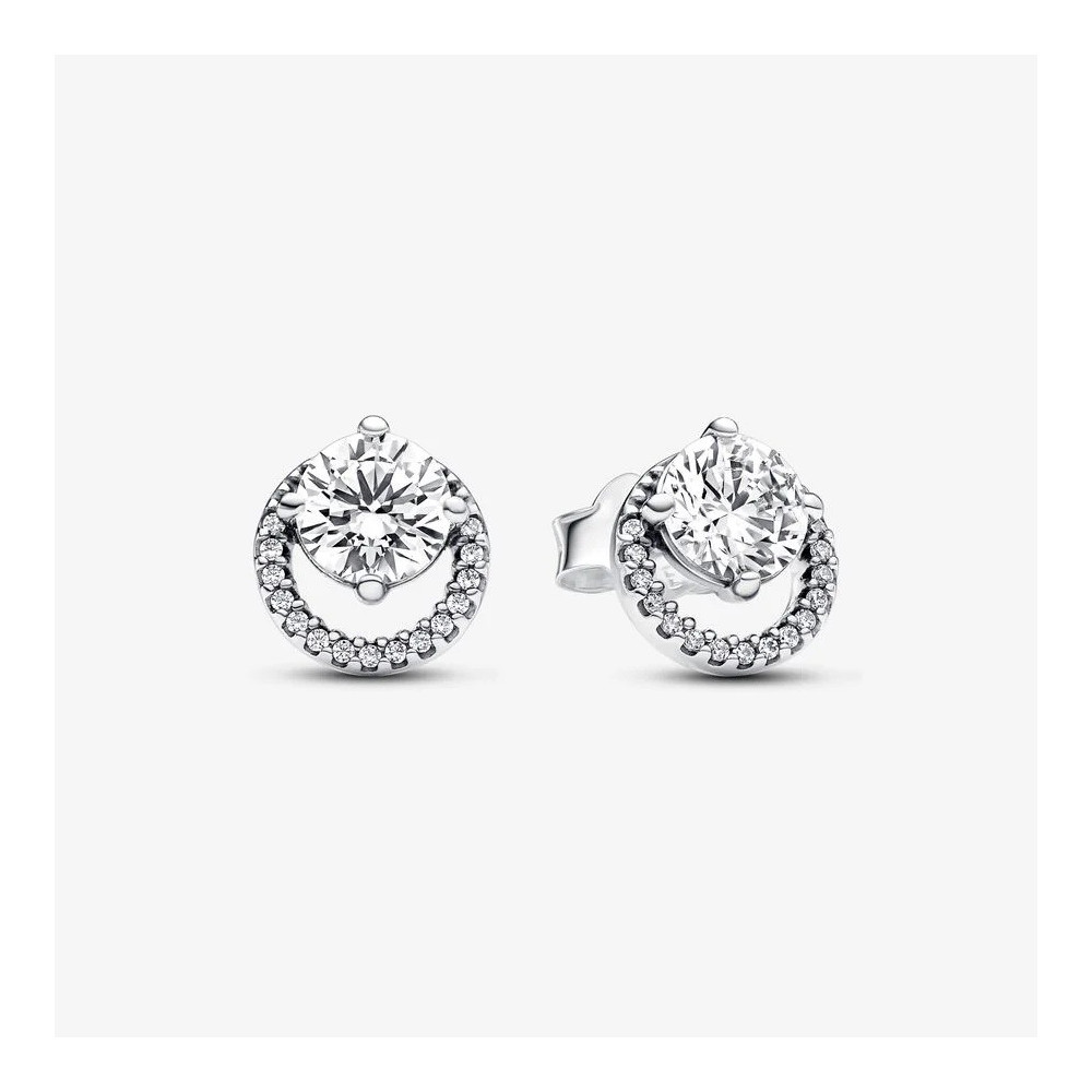 Boucles d'oreilles Pandora, halo rondes scintillantes, en argent 925/1000, 291248C01