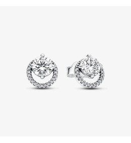 Boucles d'oreilles Pandora, halo rondes scintillantes, en argent 925/1000, 291248C01