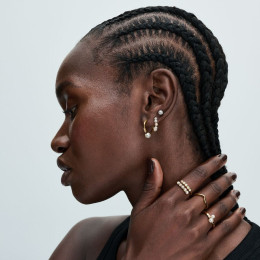 Les Boucles d'oreilles créoles Pandora, perles de culture d'eau douce, en métal doré or jaune 585/1000, 263170C01