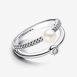 La Bague Pandora, double pavé et perle de culture d'eau douce en argent 925/1000, 193147C01