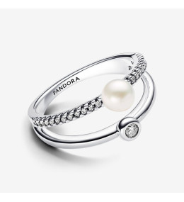 La Bague Pandora, double pavé et perle de culture d'eau douce en argent 925/1000, 193147C01
