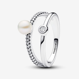 Bague Pandora, double pavé et perle de culture d'eau douce en argent 925/1000, 193147C01