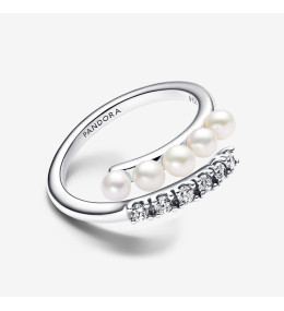 La Bague ouverte Pandora, pavé et perles de culture d'eau douce en argent 925/1000, 193145C01