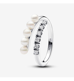 Bague ouverte Pandora, pavé et perles de culture d'eau douce en argent 925/1000, 193145C01
