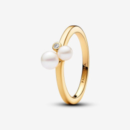 Bague Pandora, perles de culture d'eau douce en duo, en métal doré or jaune 585/1000, 163156C01
