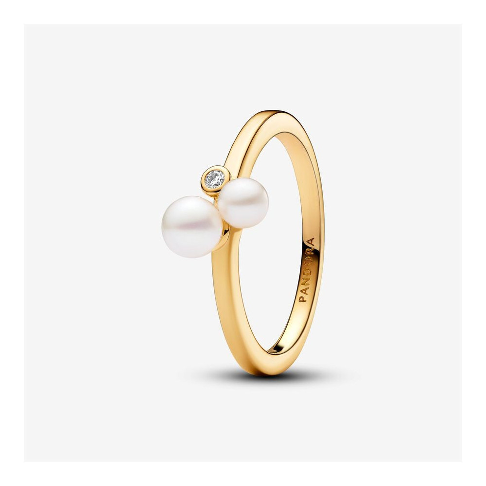 Bague Pandora, perles de culture d'eau douce en duo, en métal doré or jaune 585/1000, 163156C01