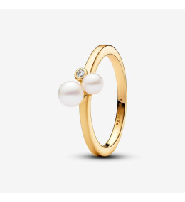 Bague Pandora, perles de culture d'eau douce en duo, en métal doré or jaune 585/1000, 163156C01
