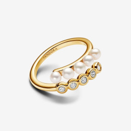 La Bague ouverte Pandora, pavé et perles de culture d'eau douce en métal doré or jaune 585/1000, 163146C01
