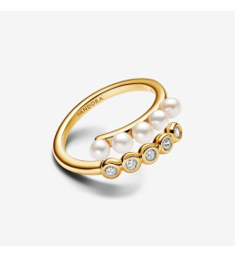 La Bague ouverte Pandora, pavé et perles de culture d'eau douce en métal doré or jaune 585/1000, 163146C01