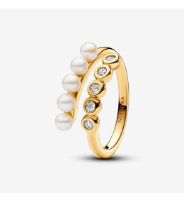 Bague ouverte Pandora, pavé et perles de culture d'eau douce en métal doré or jaune 585/1000, 163146C01