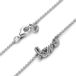 Le Collier Pandora moments, Chaîne Love en Lettres Cursives Scintillant, en argent 925/1000, 393076C01-45.