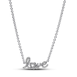 Collier Pandora moments, Chaîne Love en Lettres Cursives Scintillant, en argent 925/1000, 393076C01-45