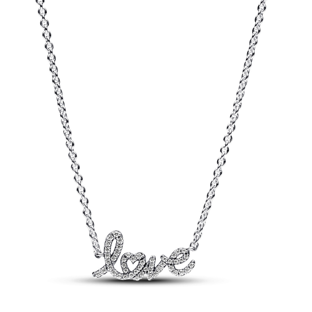 Collier Pandora moments, Chaîne Love en Lettres Cursives Scintillant, en argent 925/1000, 393076C01-45
