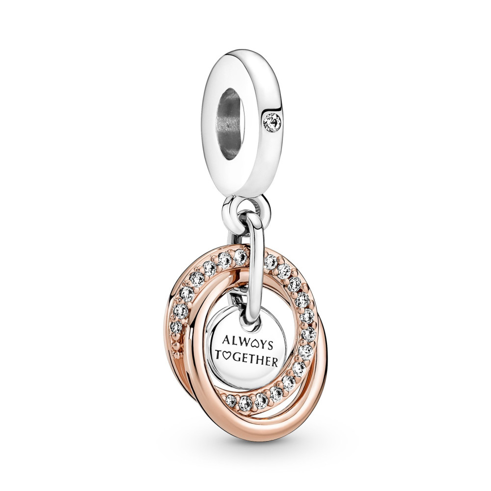 Charms - Bijoux - PANDORA - Charm Pandora moments, Famille toujours encerclée, en argent 925/1000 et doré or rose 585/1000, 7807