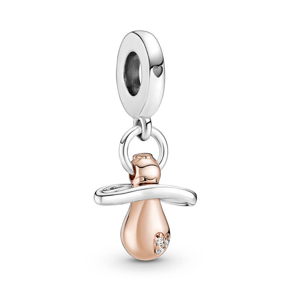 Charm pendentif Pandora moments, Tétine de Bébé, en argent 925/1000 et doré or rose 585/1000, 781490C01