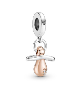 Charm pendentif Pandora moments, Tétine de Bébé, en argent 925/1000 et doré or rose 585/1000, 781490C01