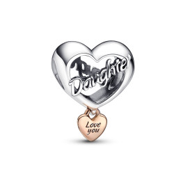 Le Charm pendentif Pandora, Cœur Fille Love You, en argent 925/1000, et doré or rose 585/1000, 782327C00.