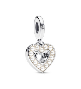 Le Charm pendentif Pandora, double coeur de manan et nacre, Argent 925/1000, 792649C01