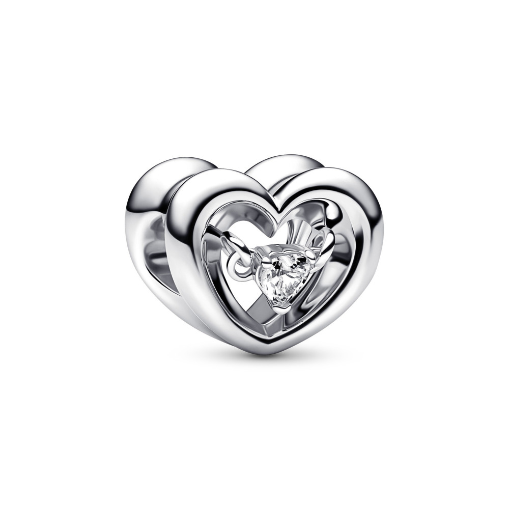 Le Charm Pandora, Coeur ouvert rayonnant & pierre flottante, Argent 925/1000, 792493C01