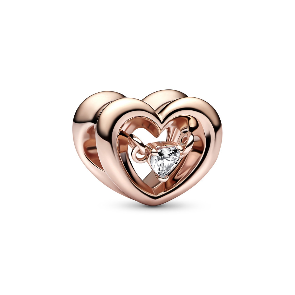 Le Charm Pandora, Cœur Rayonnant & Pierre Flottante, doré or rose 585/1000, 782493C01.