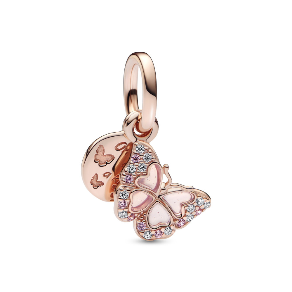 Le Charm Pandora pendentif, Double Papillon Rose & Citation, doré or rose 585/1000, 782555C01