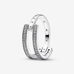 La Bague Pandora double signature, pavé, argent 925/1000, 192779C01.