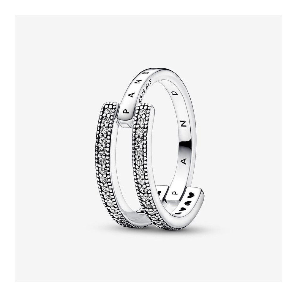 La Bague Pandora double signature, pavé, argent 925/1000, 192779C01.