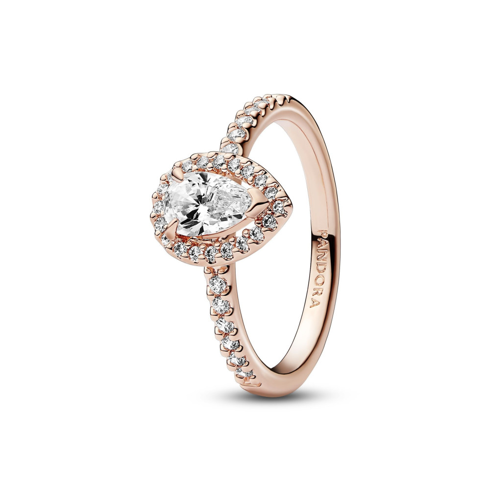 La Bague Pandora, Halo Poire Scintillante, en dorée or rose 585/1000, 182835C01.