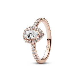 La Bague Pandora, Halo Poire Scintillante, en dorée or rose 585/1000, 182835C01.