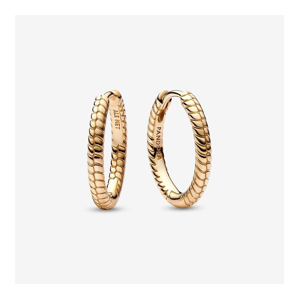 Les Boucles d'oreilles Pandora, petites créoles à charms, doré or jaune 585/1000, 262728C00.