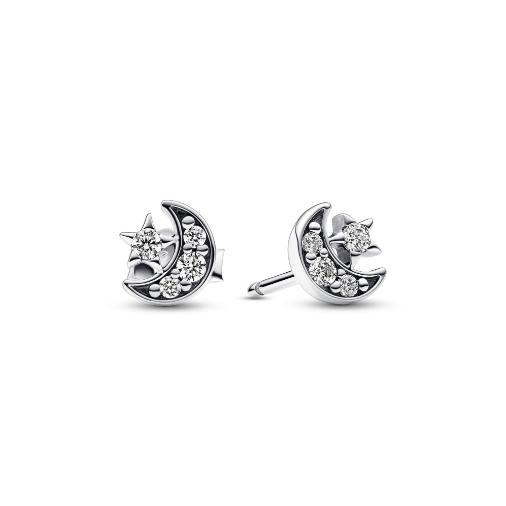 Les Boucles d'oreilles Pandora, Lunes & Étoiles Scintillantes, en argent 925/1000, 292990C01.
