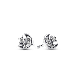 Les Boucles d'oreilles Pandora, Lunes & Étoiles Scintillantes, en argent 925/1000, 292990C01.
