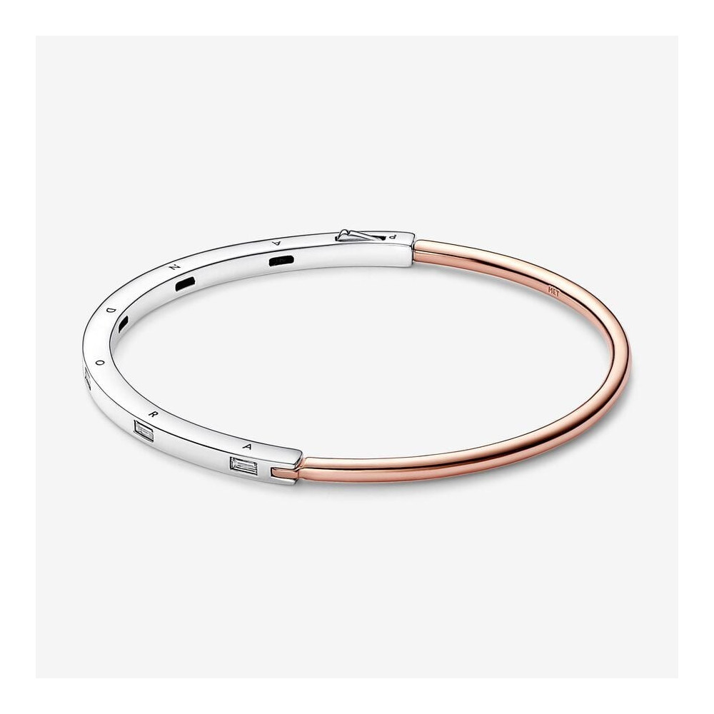 Le Bracelet Jonc Pavé I-D, Pandora Signature, argent 925/1000 et métal doré or rose 585/1000, 582740C01.