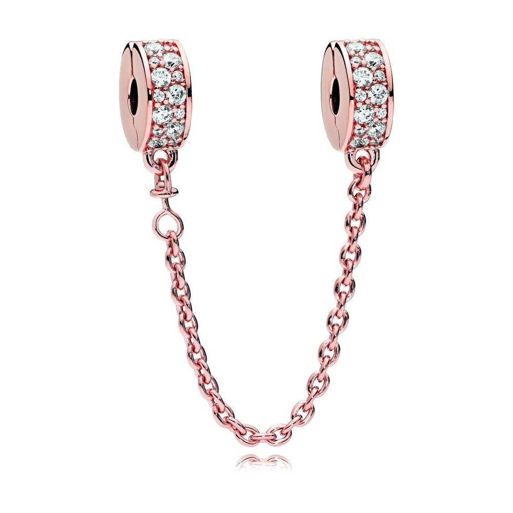 La Chaîne de Confort Pandora, charm clip Pavé Incolore, en doré or rose 585/1000, 786322CZ-05.