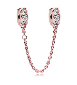 La Chaîne de Confort Pandora, charm clip Pavé Incolore, en doré or rose 585/1000, 786322CZ-05.